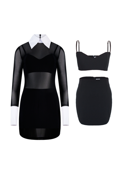 Sheer mesh dress, see-through black dress, sheer dress with neckline, Classic black outfit, Classic little black dress in sheer material, black dress outfit, black mesh dress outfit , preppy black dress outfit, black dress white collar black dress with white collar and sleeves Black dress with white collar and cuffs Black dress white collar formal Black dress white collar casual womens black dress white collar black dress white collar australia Collared black dress Dresses collar, mesh dress ghost image
