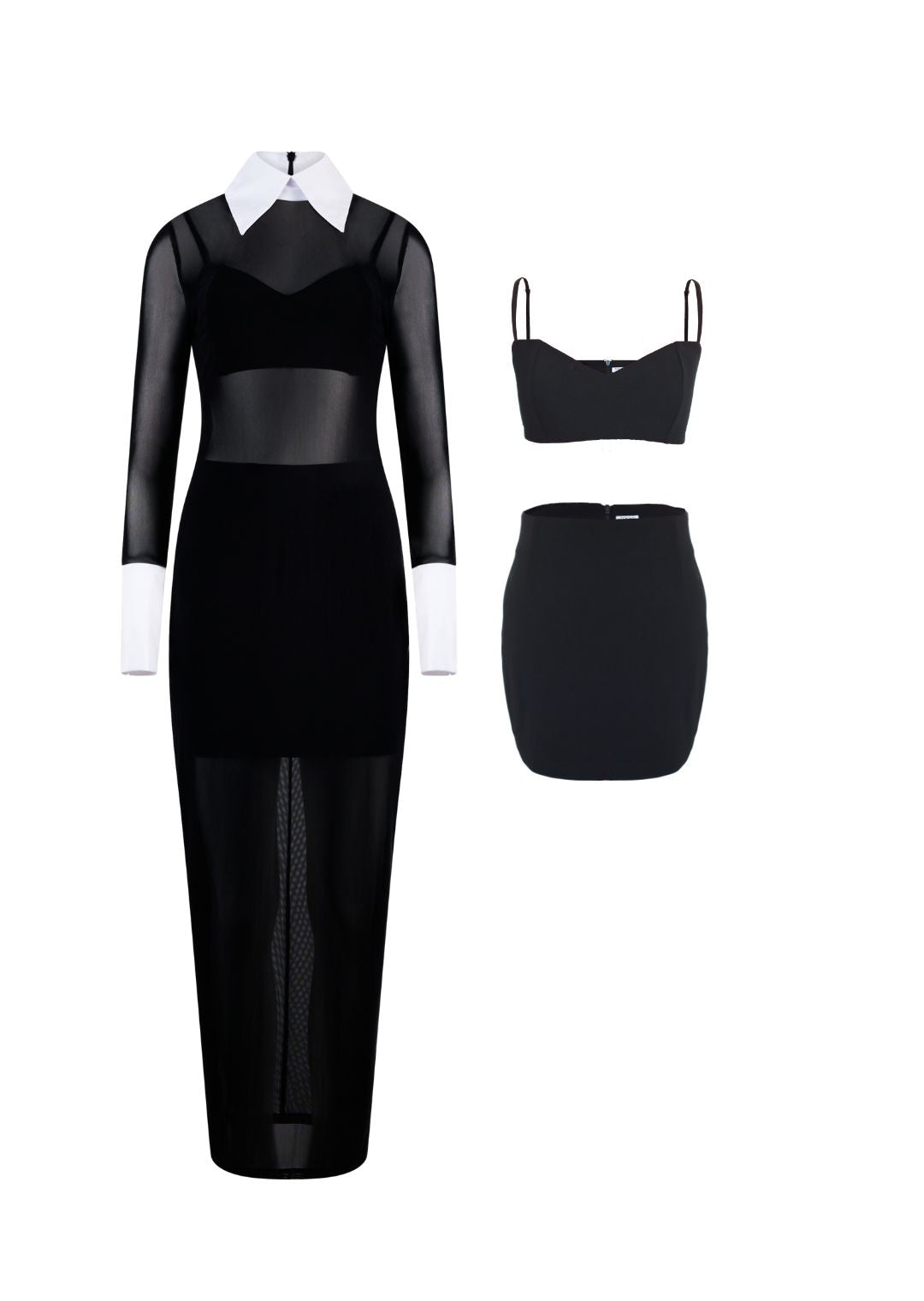 Manhattan Mesh Dress – Sheer Mesh with White Collar